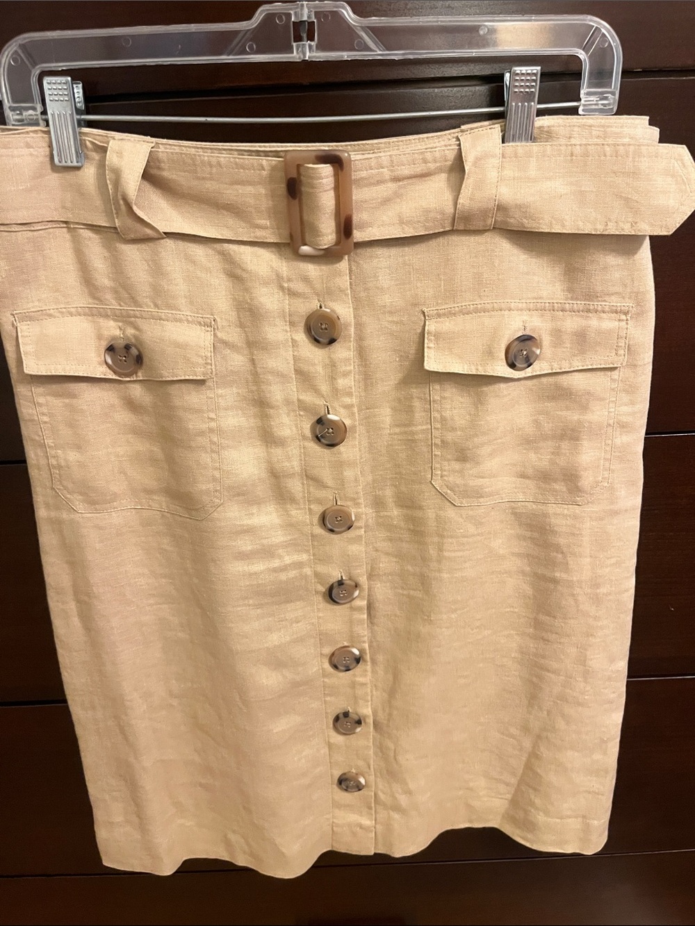 Autograph Tan Button-Front Midi Skirt with Belt